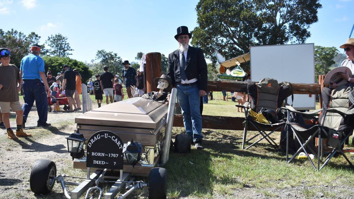 Darryn Turner and his coffin cart. Picture by Angus Michie
