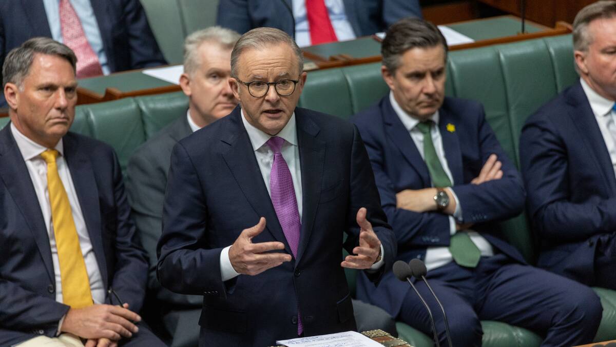 Prime Minister Anthony Albanese discussing The Voice in parliament in May. Picture by Gary Ramage.