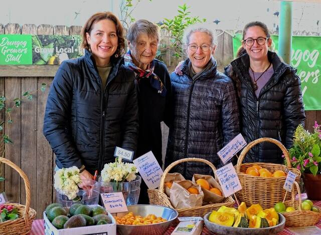Dungog's Growers Stall is run by volunteers like (from left) Olivia Sophia, Joyce Byron, Anne Boyden and Sam Bean.