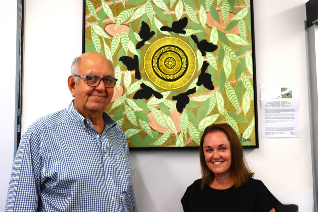 Dungog's mayor John Connors with artist Amy Green.