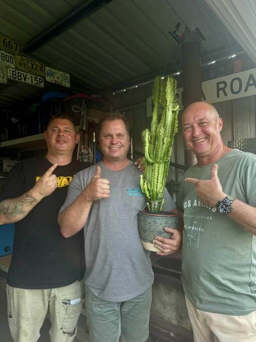 Jamie Allen (left), Adam Kraski and Dungog Pizza's Duncan Spedding are ready to hold a rib and wings night to raise money for the Mystery Box Rally. Picture supplied