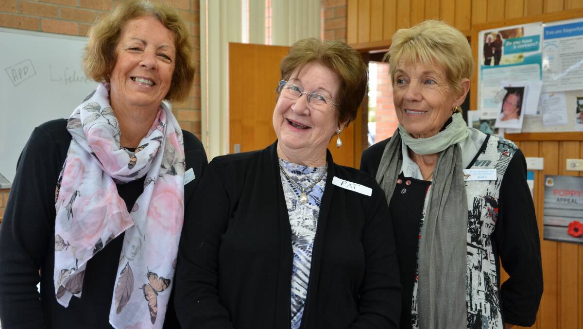 HELPING HAPPY PEOPLE: Lyn Moseley, Pat Hall and Dawn Lean at the Palliative Care morning tea on Thursday
