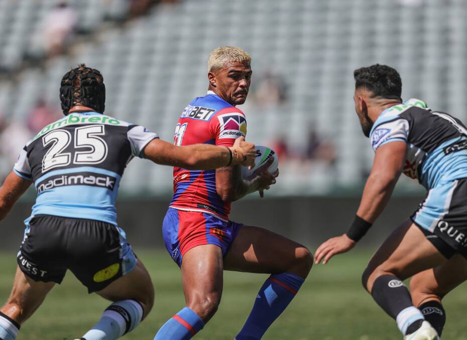 Pryce featured at five-eighth and fullback against Cronulla in a trial at Gosford in February. Picture by Marina Neil