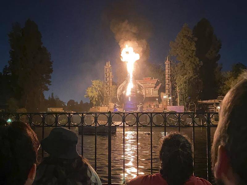 The head of a dragon caught fire during the Fantasmic show at the Disneyland resort in California. (AP PHOTO)